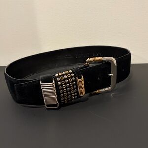 Carlisle Black Leather Belt with Silver and Gold Accents